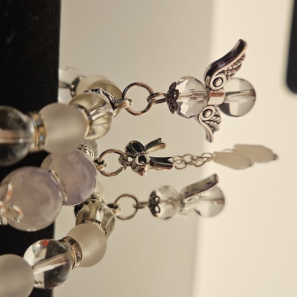 3 Lavender Tone, White & Clear Beads w/ Silvertone Accents Stretch Bracelets. - Picture 12 of 14